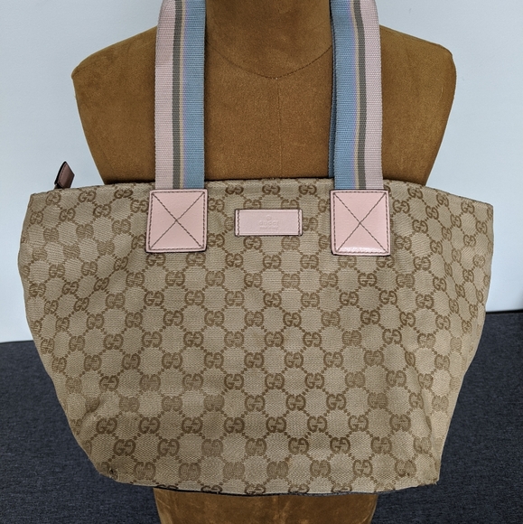 Gucci Web Handle Canvas Tote Pink/Blue - Picture 8 of 15